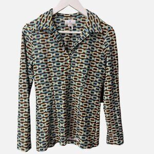 Jude Connally Chain Link Pattern Long Sleeve Nylon Collared Top Women’s S